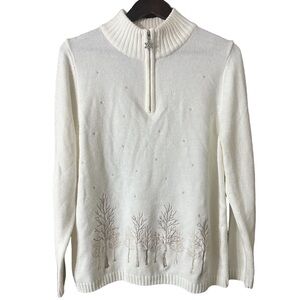 Carroll Reed Women's White Acrylic Tree Snowflakes Embroidered Sweater Sz XL
